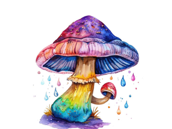 Watercolor mashroom clipart t shirt design for sale