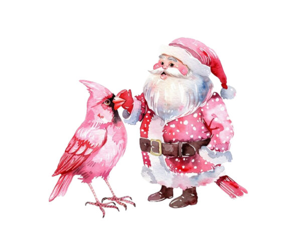 Watercolor pink christmas cartoon bird t shirt design for sale