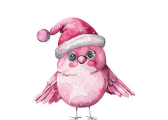 watercolor pink Christmas cartoon bird