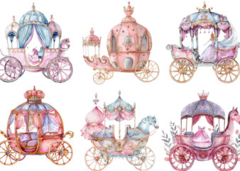 watercolor princess Carriage clipart