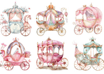 watercolor princess Carriage clipart t shirt design for sale