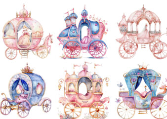 watercolor princess Carriage clipart t shirt design for sale