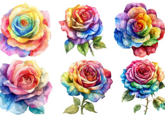 watercolor rainbow rose clipart