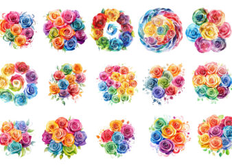 watercolor rainbow spirin roses clipart