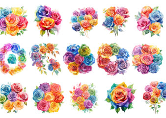 watercolor rainbow spirin roses clipart