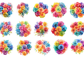 watercolor rainbow spirin roses clipart