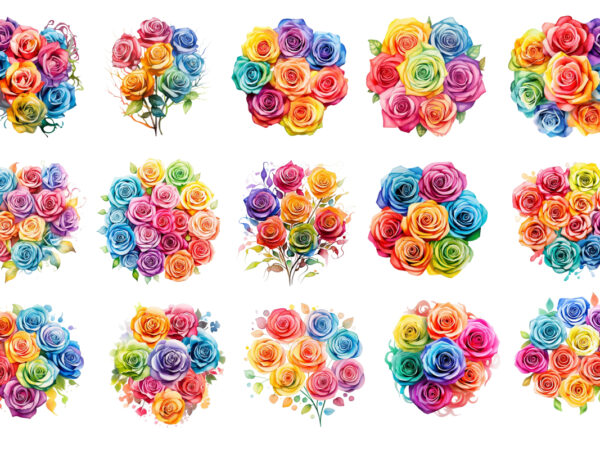 Watercolor rainbow spirin roses clipart t shirt design for sale