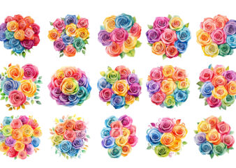 watercolor rainbow spirin roses clipart