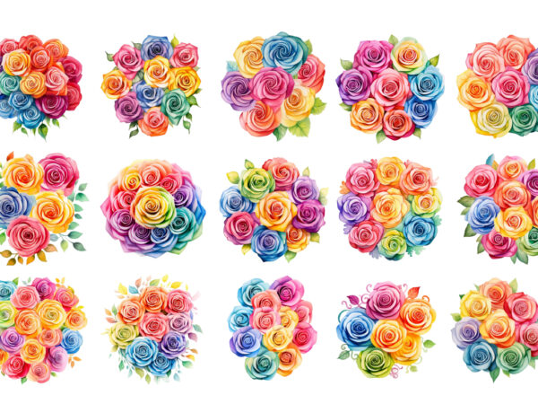 Watercolor rainbow spirin roses clipart t shirt design for sale