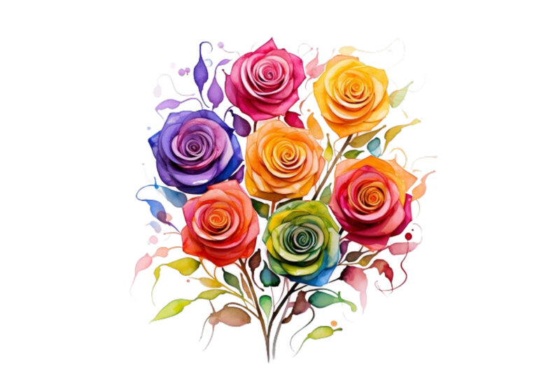 watercolor rainbow spirin roses clipart