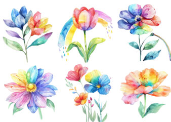 watercolor spring flower with rainbow clipart