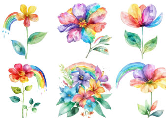 watercolor spring flower with rainbow clipart