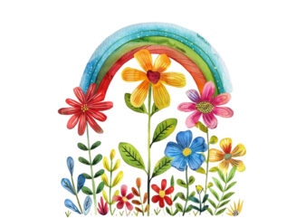 watercolor spring flower with rainbow clipart