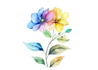 watercolor spring flower with rainbow clipart