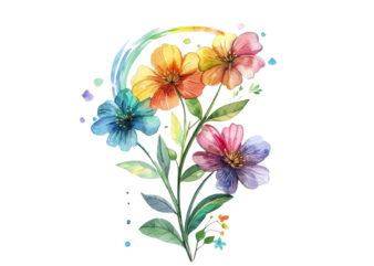 watercolor spring flower with rainbow clipart