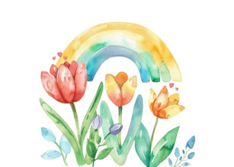 watercolor spring flower with rainbow clipart