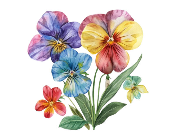 Watercolor spring flower with rainbow clipart t shirt design for sale