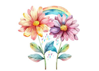 watercolor spring flower with rainbow clipart