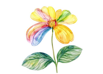 watercolor spring flower with rainbow clipart