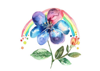 watercolor spring flower with rainbow clipart t shirt design for sale