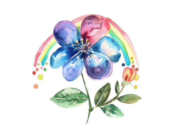 Watercolor spring flower with rainbow clipart t shirt design for sale