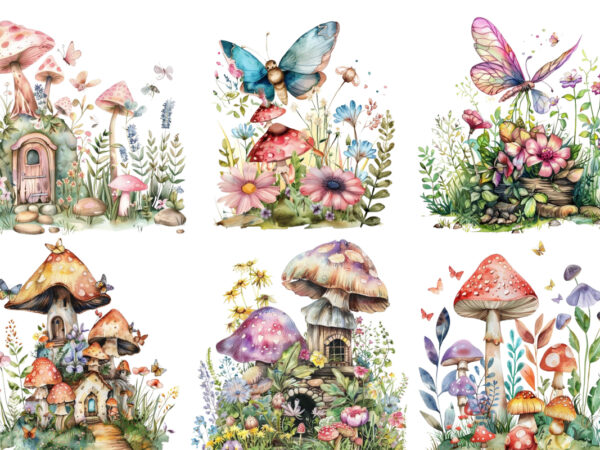 Watercolor fairy garden clipart t shirt design for sale