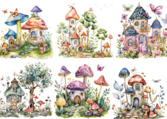 watercolor fairy garden clipart