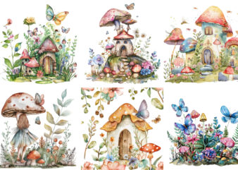 watercolor fairy garden clipart