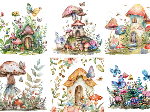 Watercolor fairy garden clipart t shirt design for sale