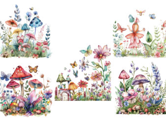 watercolor fairy garden clipart t shirt design for sale