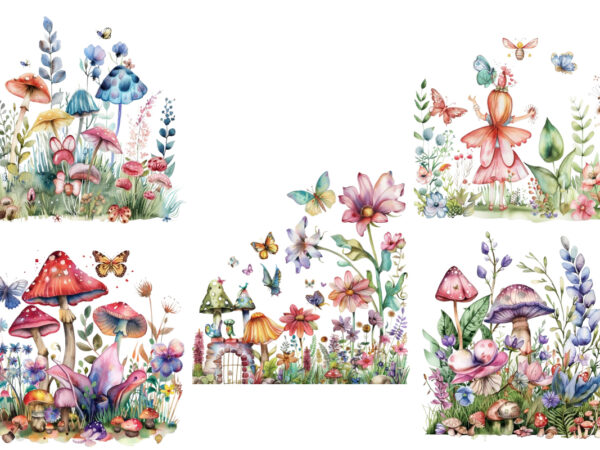 Watercolor fairy garden clipart t shirt design for sale