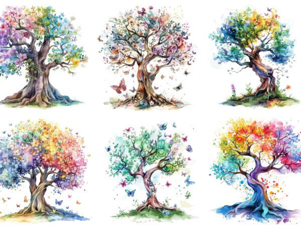 Watercolor fairy tree clipart t shirt design for sale