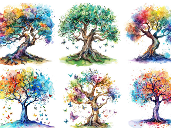 Watercolor fairy tree clipart t shirt design for sale