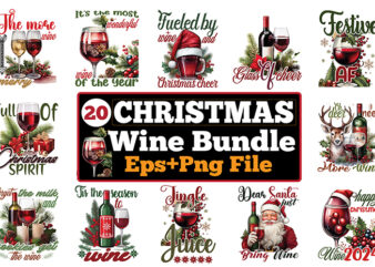 Vintage Christmas Wine Bundle, SVG Wine Bundle, Vintage Wine Vector Bundle and Wine Clipart