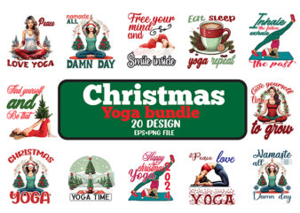 Vintage Christmas Yoga T-shirt Bundle, Christmas Yoga Sublimation t-shirt Vector Bundle, Christmas Yoga clipart.