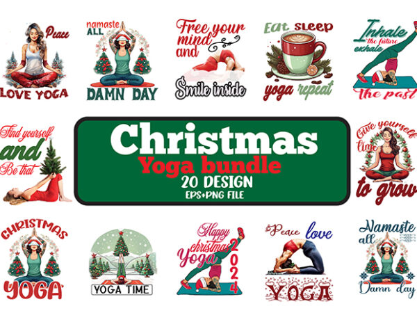 Vintage christmas yoga t-shirt bundle, christmas yoga sublimation t-shirt vector bundle, christmas yoga clipart.