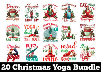 Vintage Christmas Yoga T-shirt Bundle, Christmas Yoga Sublimation t-shirt Vector Bundle, Christmas Yoga clipart.