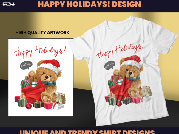 Bear happy holidays! design , christmas design, christmas holiday, teddy bear design, bear t-shirts, gift t-shirt, dtf, dtg