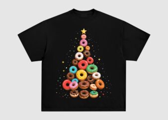 Funny donuts christmas tree lights xmas, Man woman boys kids girls t-shirt, Christmas Tree Bundle Png, Christmas Tree Design Dtf,