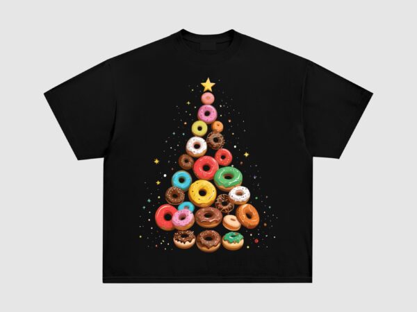 Funny donuts christmas tree lights xmas, man woman boys kids girls t-shirt, christmas tree bundle png, christmas tree design dtf,