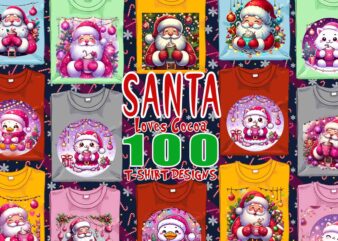 Santa Claus Drinking Cocoa t-shirt design bundle of 100 png & jpeg designs – download instantly Retro Vintage T-shirt Design Mega Bundle