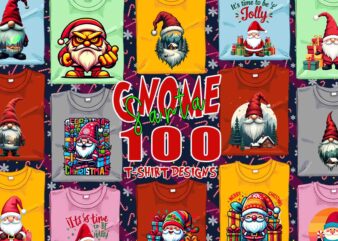 Trendy Retro Gnome Santa Claus Christmas t-shirt design bundle of 100 designs Mega Bundle