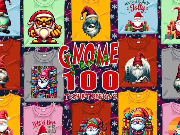 Trendy retro gnome santa claus christmas t-shirt design bundle of 100 designs mega bundle