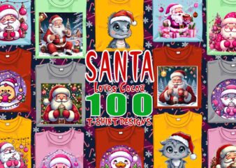 Santa Claus Cocoa Party t-shirt design bundle of 100 designs – download instantly Retro Vintage T-shirt Illustration Clipart Mega Bundle