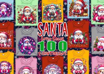 Trendy Kawaii Santa Claus Christmas t-shirt design Mega bundle of 100 png & jpeg designs – download instantly Retro Vintage T-shirt Design