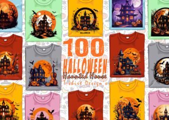 100 Retro Halloween Haunted House t-shirt design bundle of 100 designs – download instantly Retro Vintage T-shirt Illustration Mega Bundle