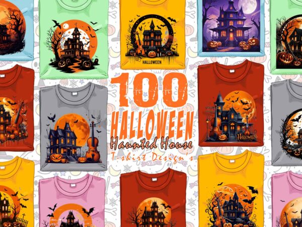 100 retro halloween haunted house t-shirt design bundle of 100 designs – download instantly retro vintage t-shirt illustration mega bundle