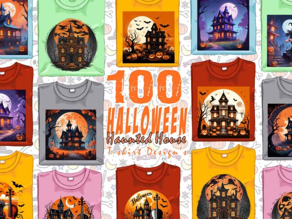 100 retro halloween haunted house t-shirt design bundle of 100 designs – download instantly retro vintage t-shirt art bundle