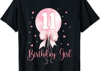 11th Birthday Girl Coquette Pink Bow Balloon 11 Yrs Old Bday T-Shirt