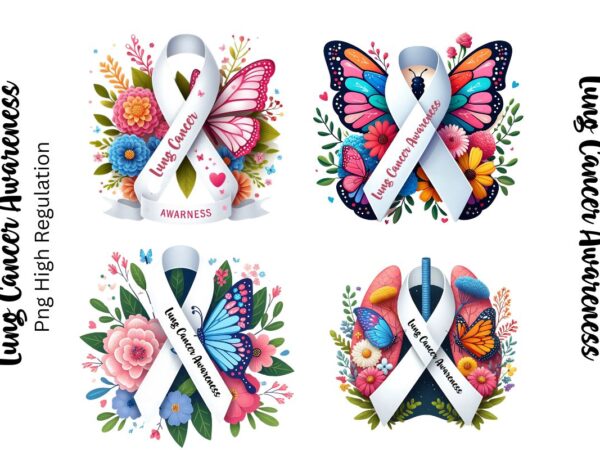 4 lung cancer awareness ribbon with butterfly heart t-shirt design png